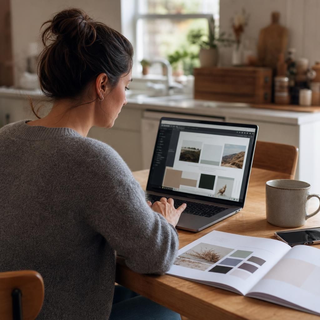 Small business owner editing a website on a laptop