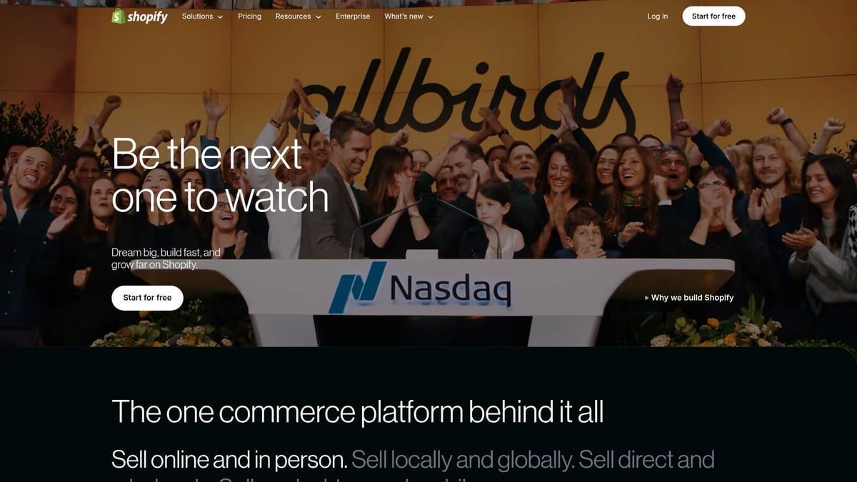 Shopify website homepage with the text
