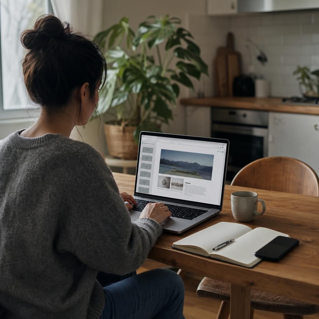 small business owner editing a website on laptop