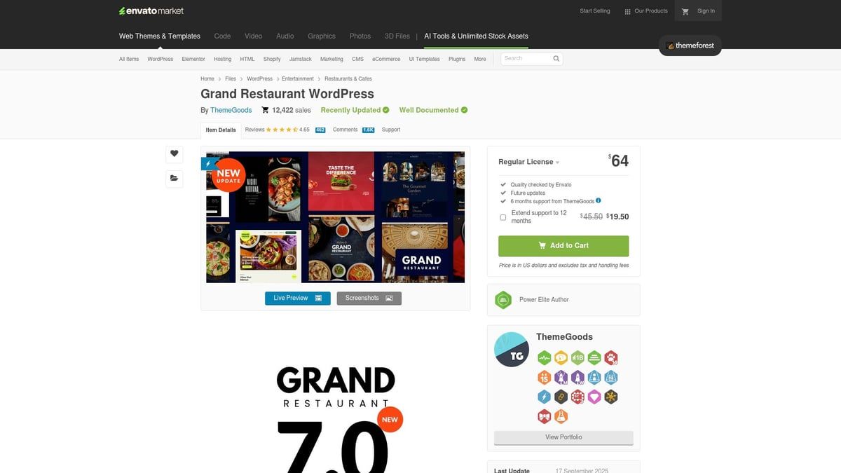 Screenshot of a restaurant's online profile page with photos, a 7.0 score, and a 