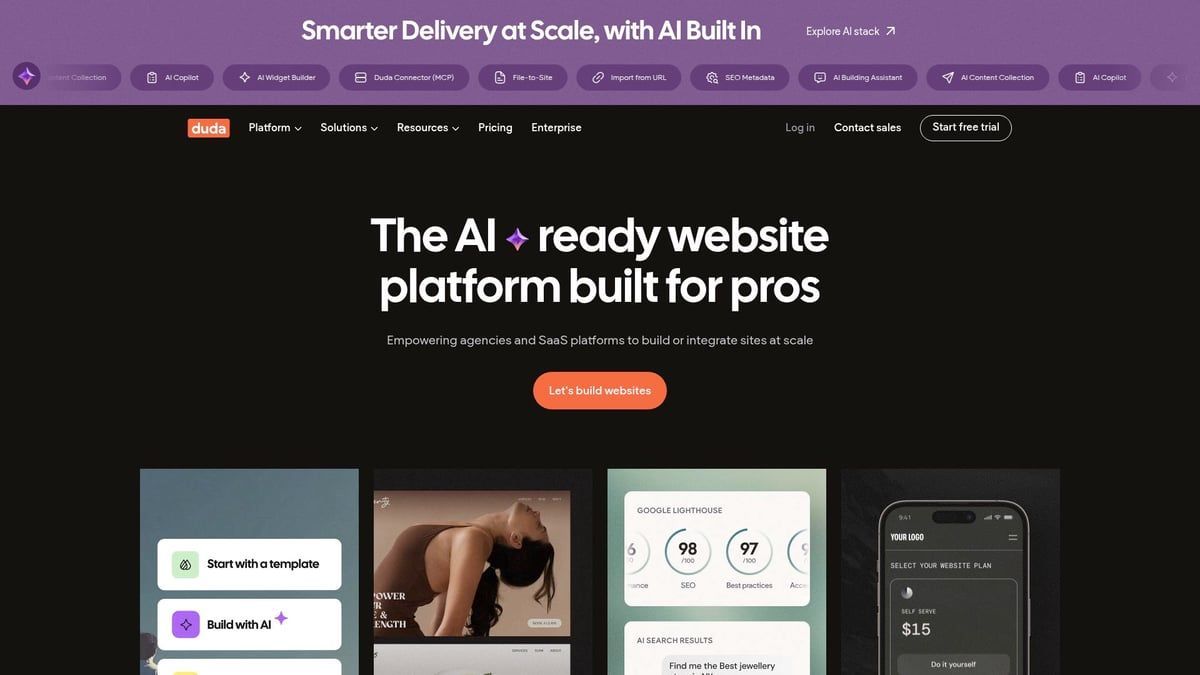 Website platform homepage, purple banner with text,