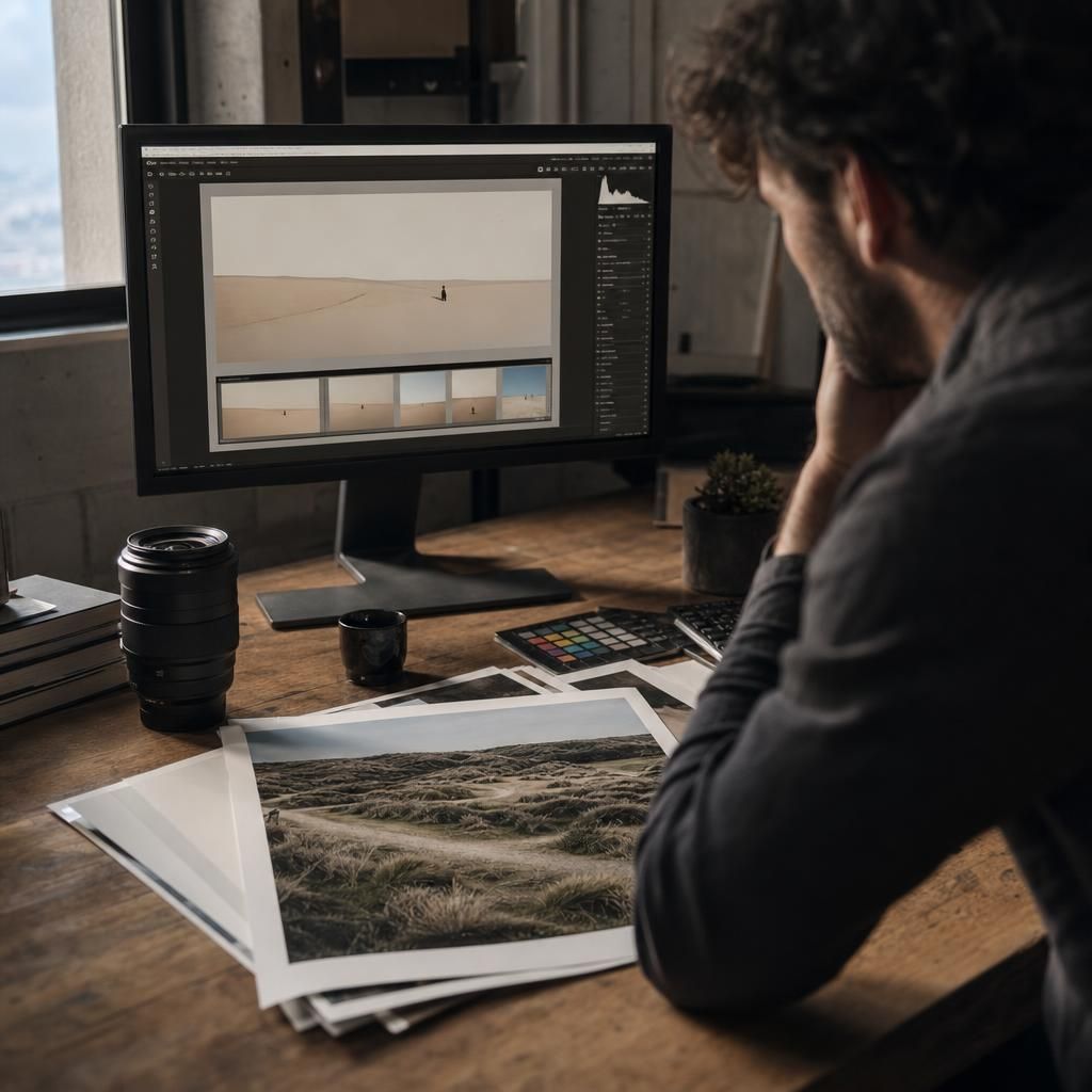 Artist portfolio website being edited on a monitor