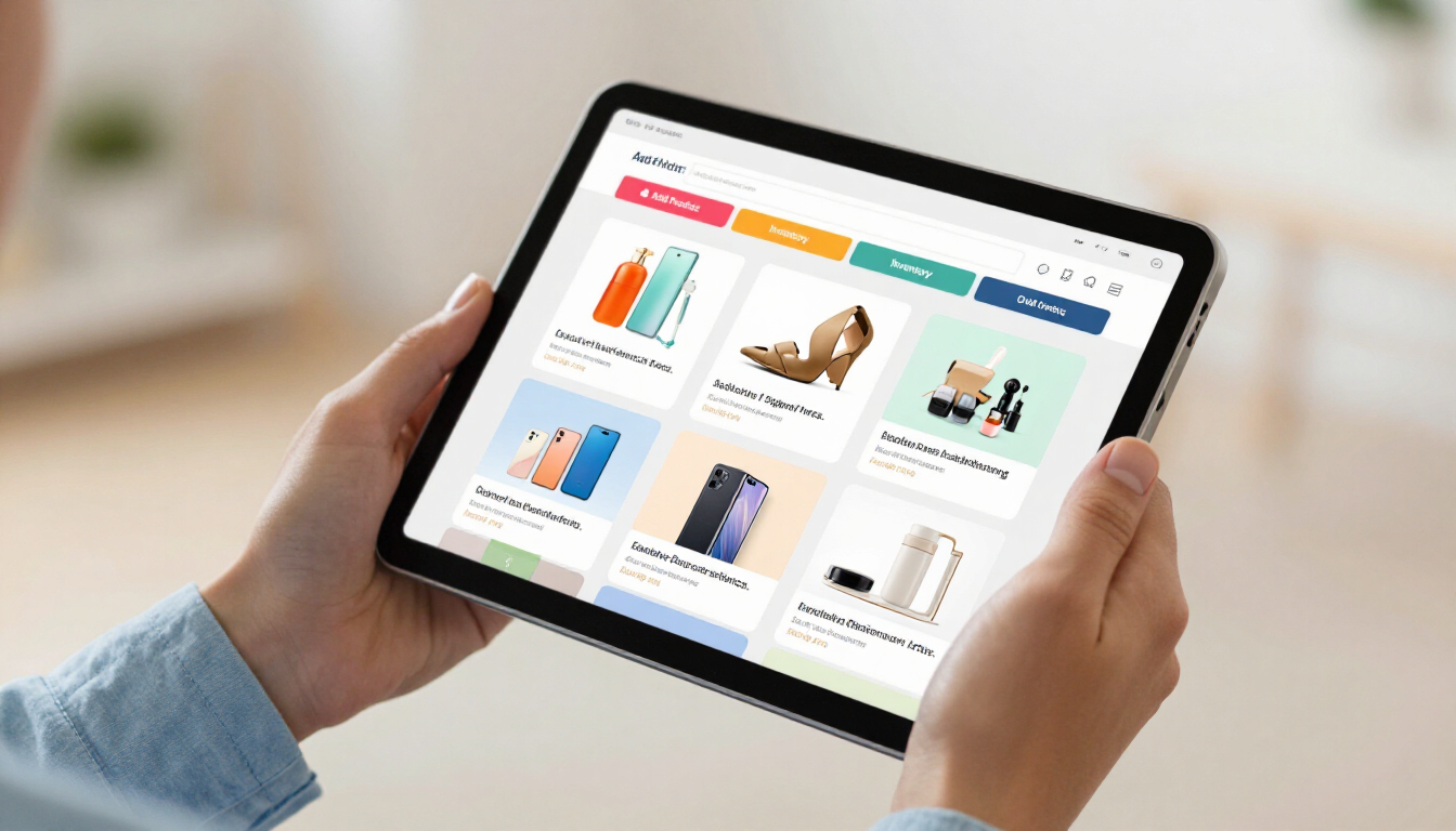Person managing online store via tablet