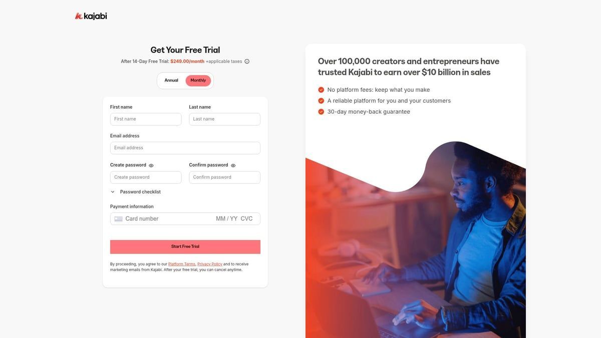 Landing page with a form to