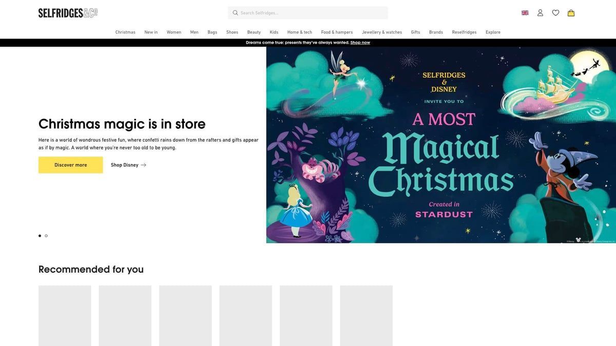 Website homepage with Christmas promotion and
