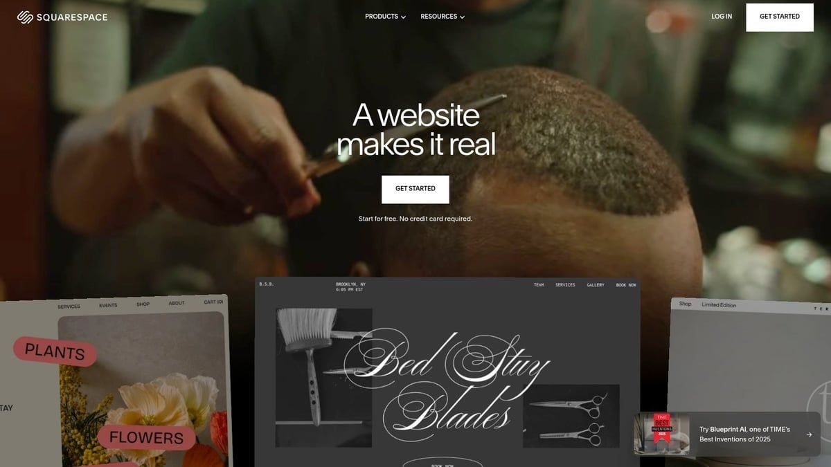 Barber trimming hair with text