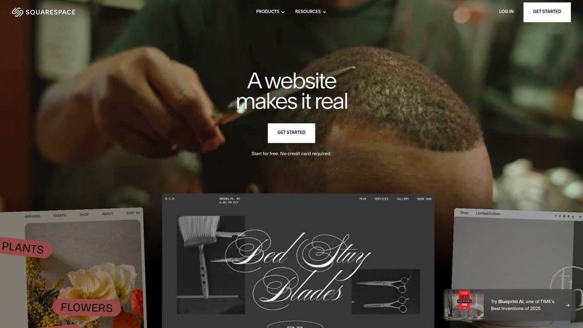 Barber giving a haircut. Website ad overlay with website design examples.