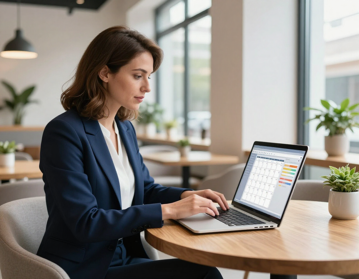 Consultant Using Laptop in Cafe