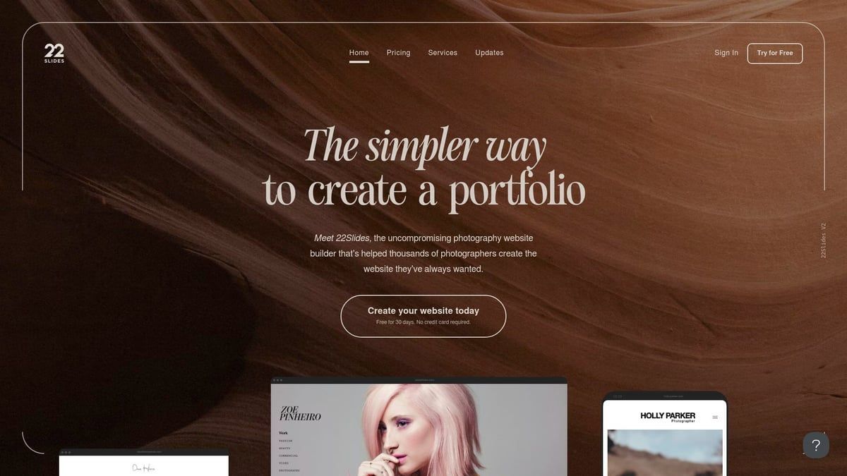 Website homepage featuring wavy brown background and text: