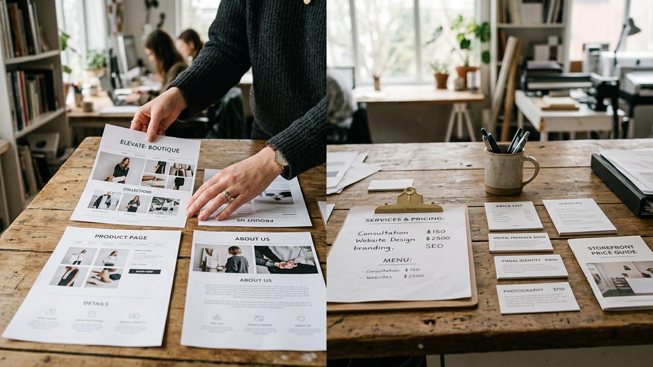 Design workshop with mockup boards and sample materials