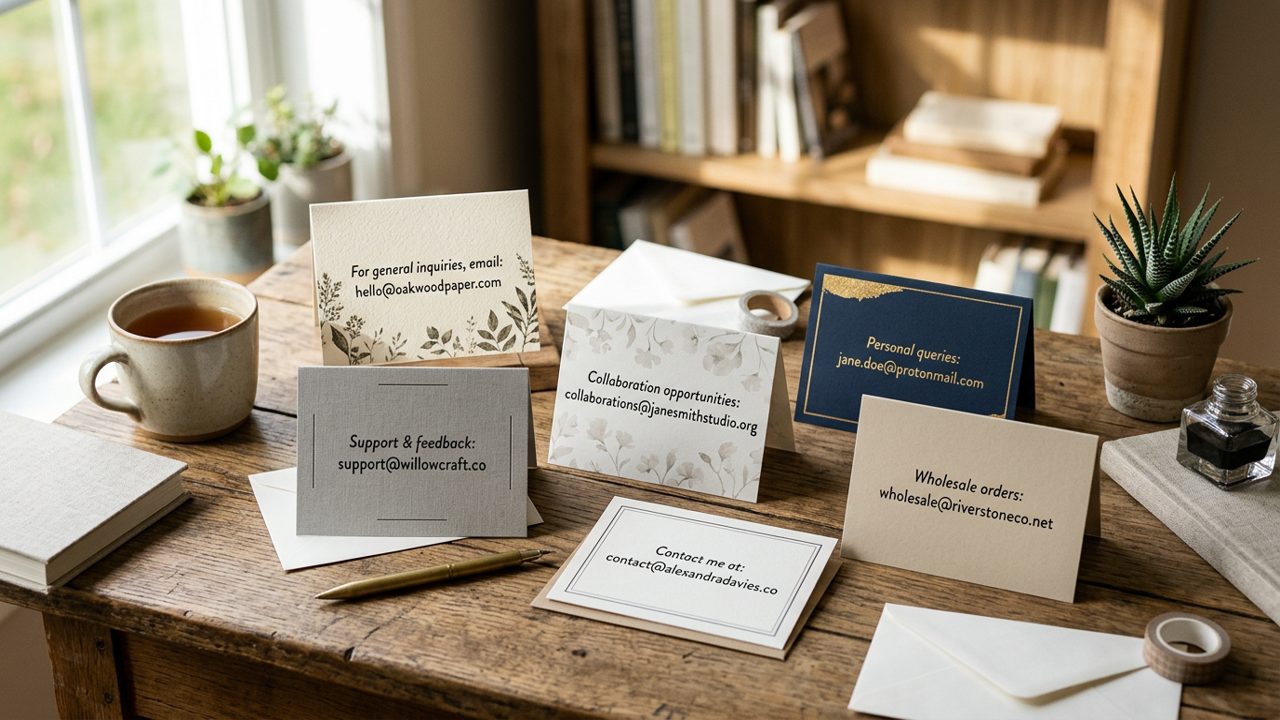 Stationery cards with clean email address examples