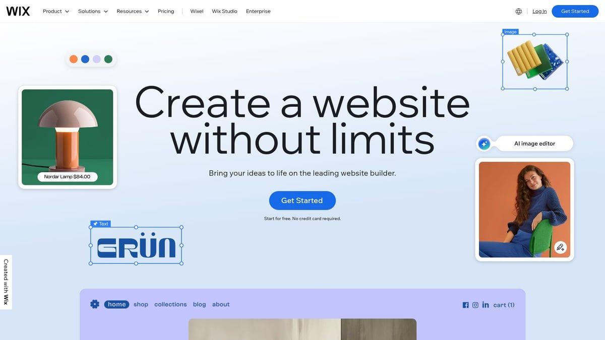 Wix website homepage: