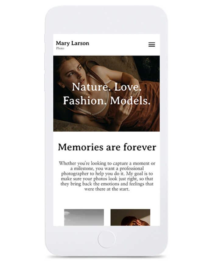PHOTOGRAPHER PORTFOLIO — mobile view