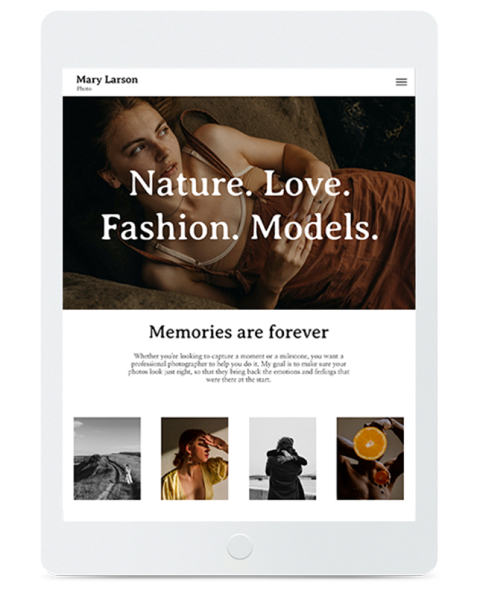 PHOTOGRAPHER PORTFOLIO — tablet view