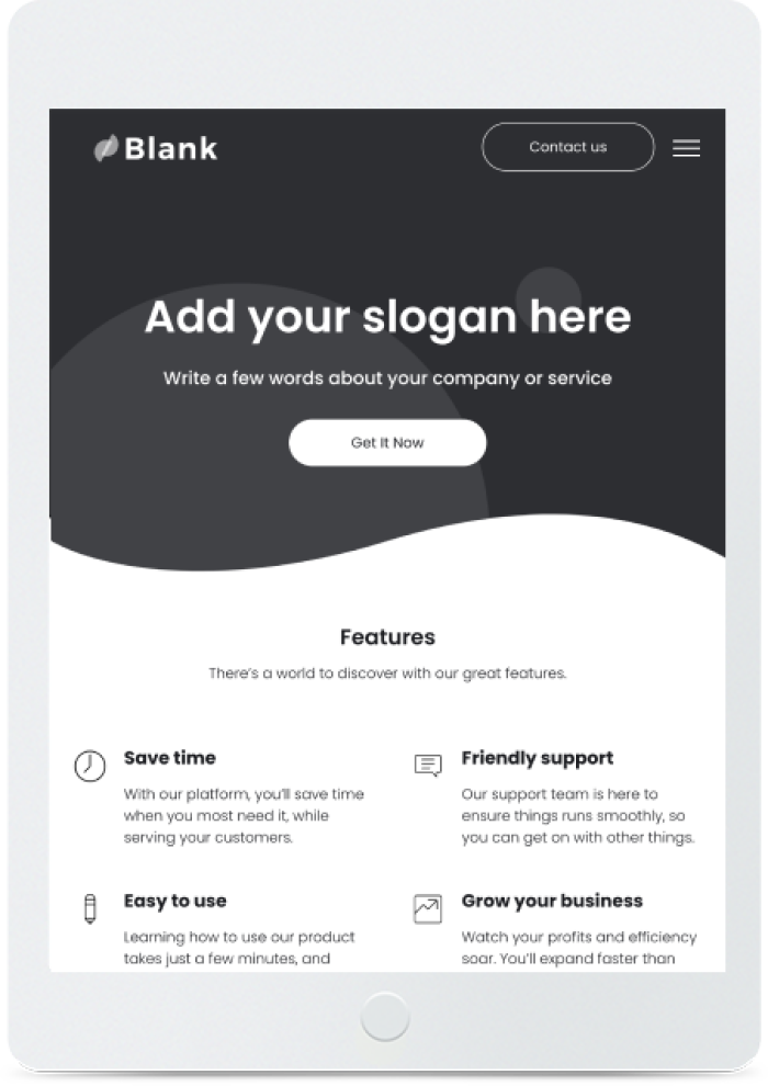 One Page Wireframe — tablet view