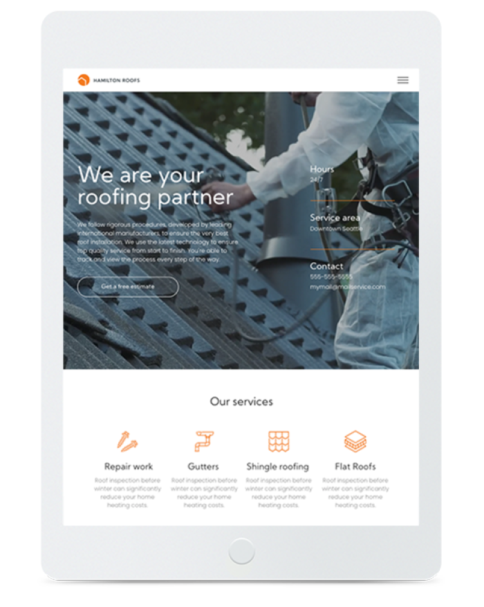 Roofing company — tablet view
