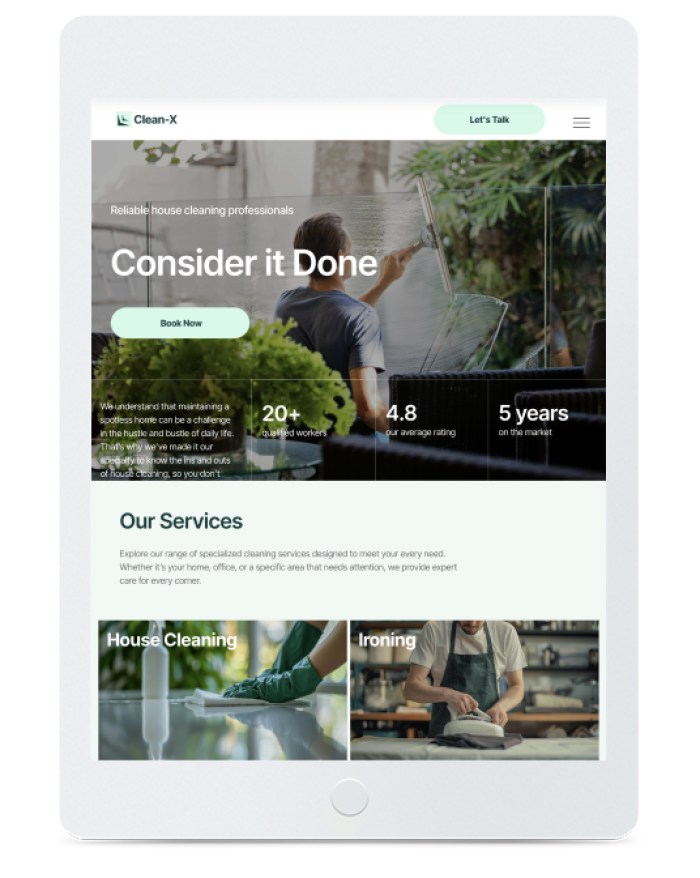 Cleaning Services — tablet view