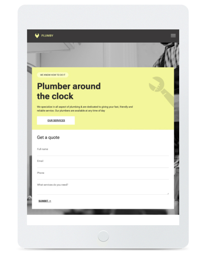 Plumber — tablet view