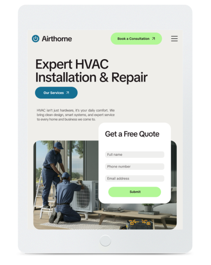 Heating & AC Services — tablet view